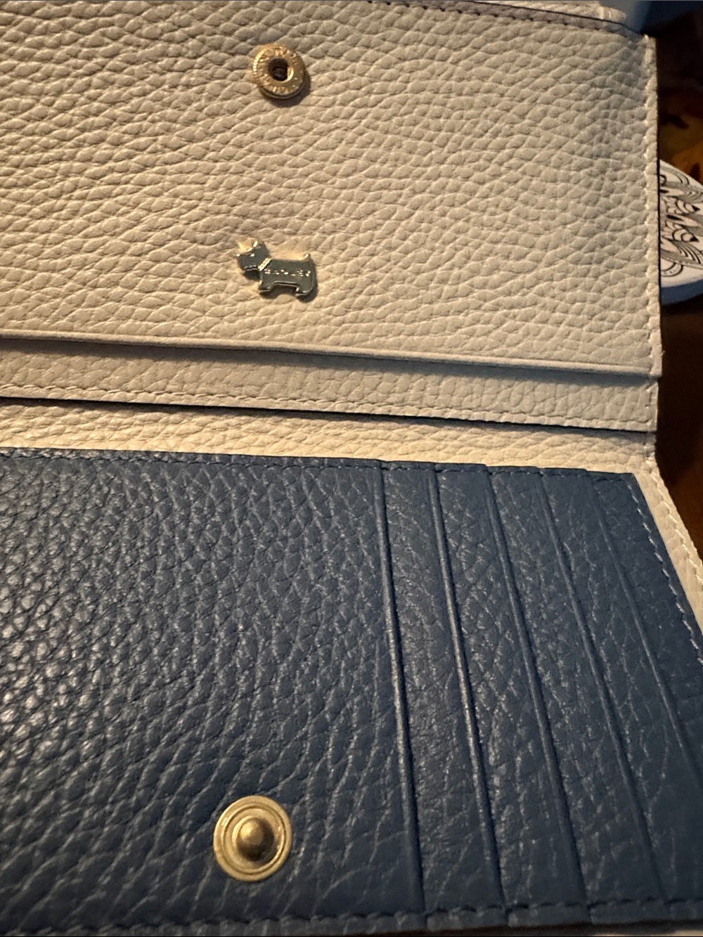 RADLEY LONDON Two-Tone Pebble Leather Wallet in Blue & White among the trees!